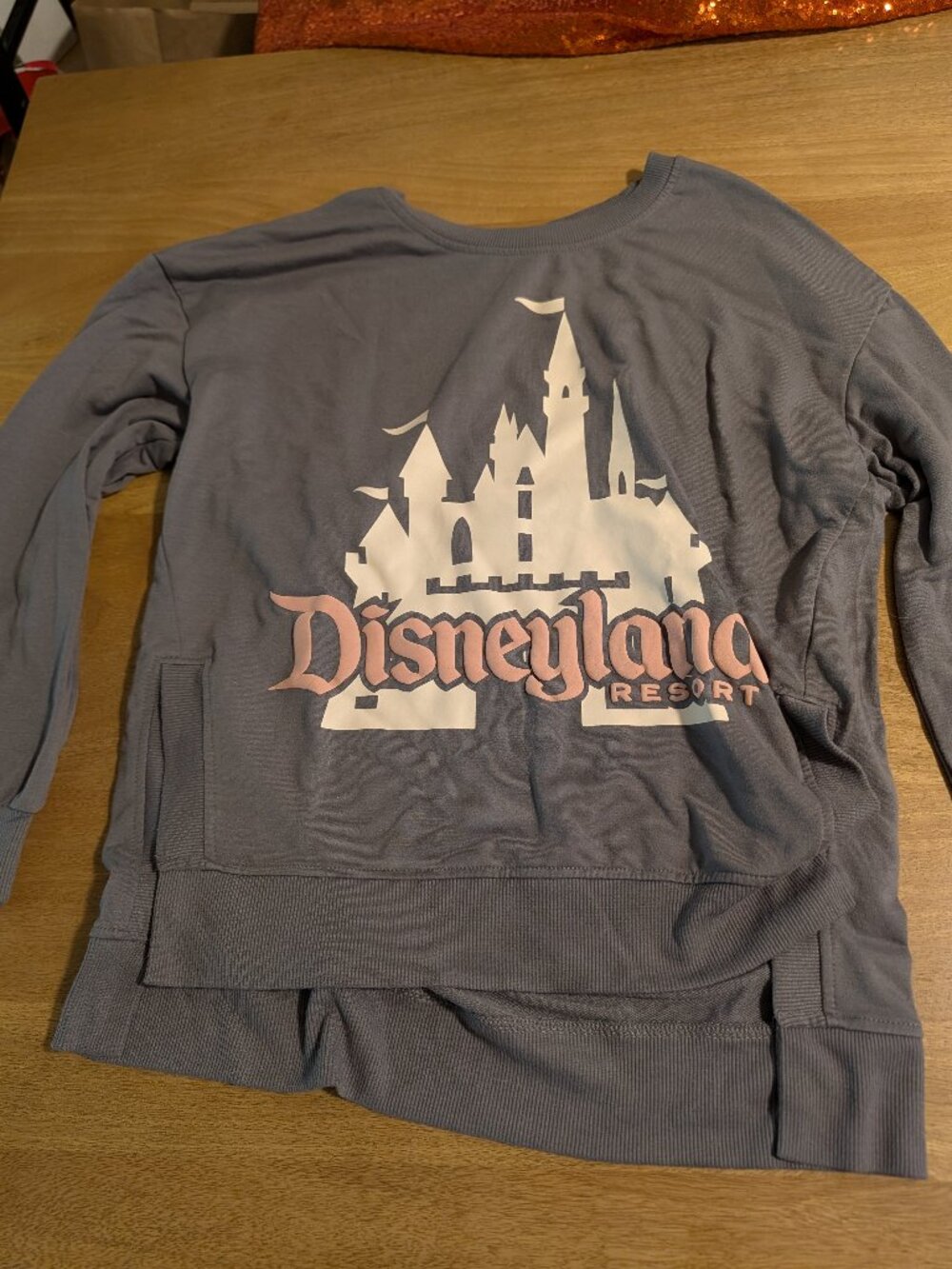 Disneyland Gray Sweatshirt with Castle Graphic and Pink Logo